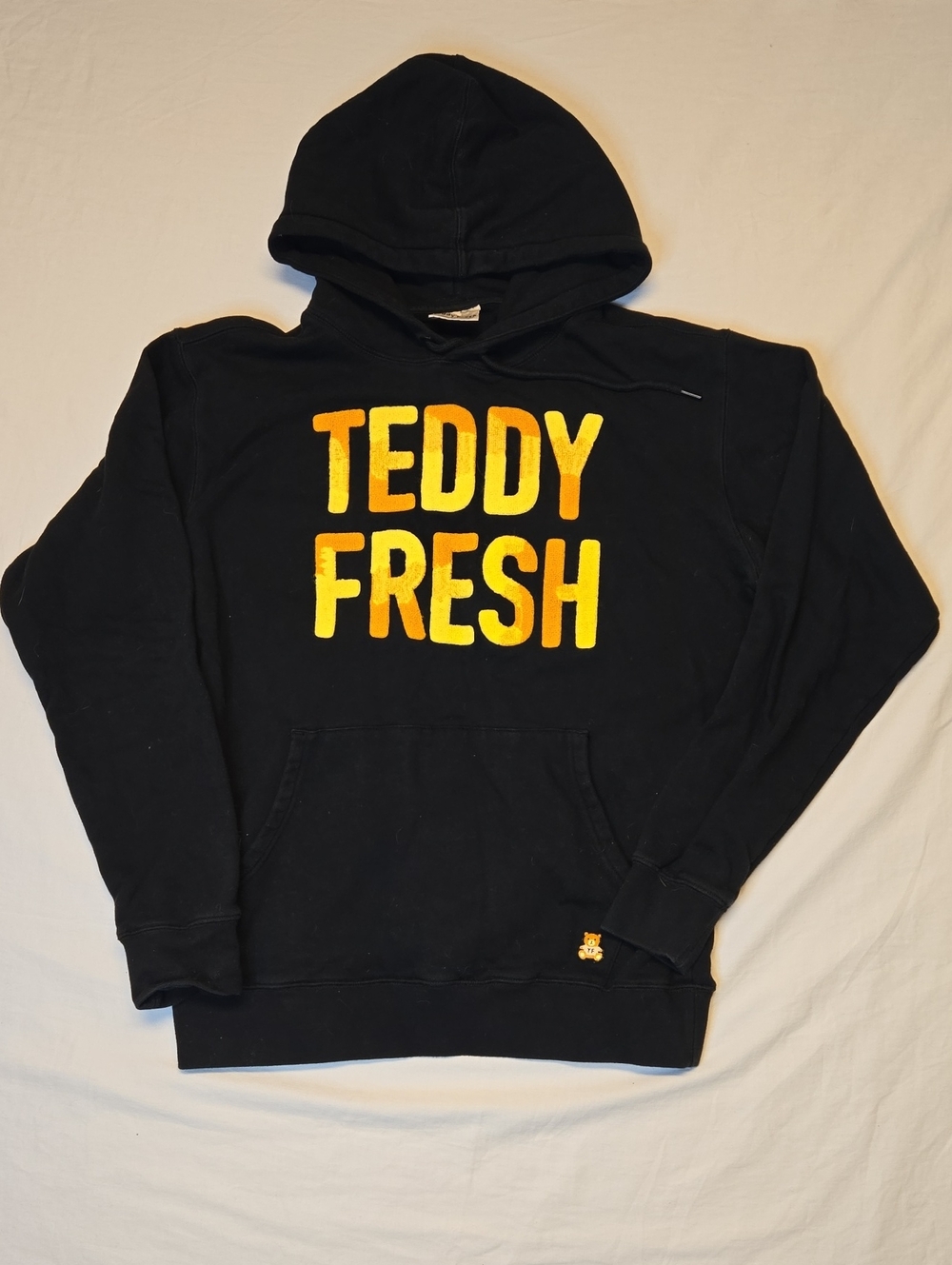 Teddy Fresh Black Pullover Hoodie Sweater with Bold Yellow & Orange Logo